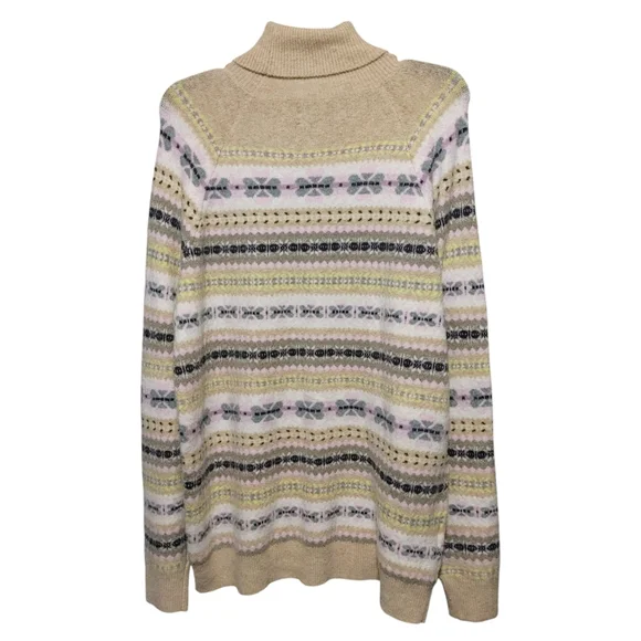 LOFT Striped Neutral Beige Fair Isle Turtleneck Sweater Women's Size Large L - Picture 5 of 12